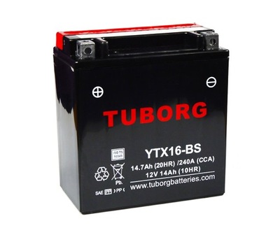 АККУМУЛЯТОР МОТОЦИКЛЕТНЫЙ TUBORG YTX16-BS 12V 14.7AH 240A AGM L+