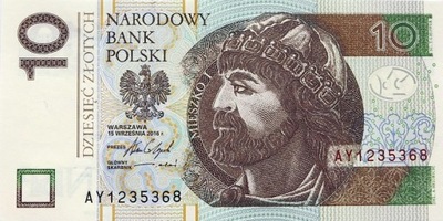 10 zł złotych 2016 UNC z paczki seria AY