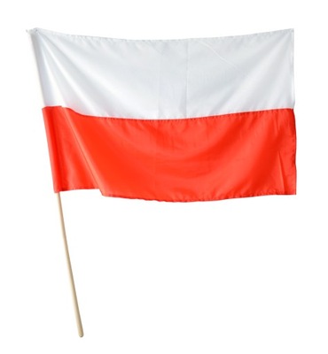 Flaga Polski biało - czerwona z kijem drzewcem na kiju