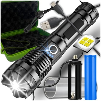 FLASHLIGHT LED TAKTYCZNA ZOOM AKUMULATOROWA WOJSKOWA WATER-REPELLANT USB POWERFUL  