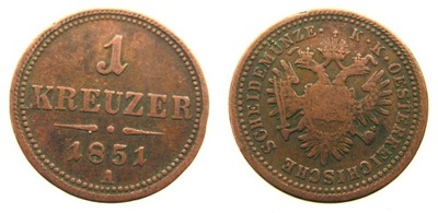 643. AUSTRIA, 1 KREUZER 1851