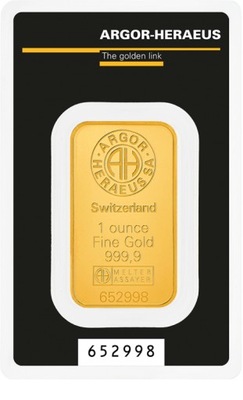 Sztabka 31,1 gram 1 uncja Złota LBMA Heraeus Argor-Heraeus Au999.9