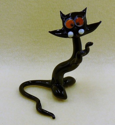 Figurka szklana KOT Czarny z wąsami Kotek FD Duża