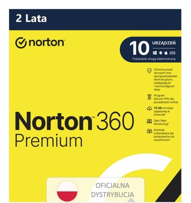 NORTON 360 Premium 10 stanowisk / 2 lata *nie wymaga karty*