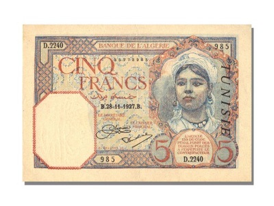 Banknot, Tunisia, 5 Francs, 1927, 1927-11-28, UNC(