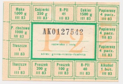 7660. PRL Kartka żywnościowa 1983 Marzec P-2