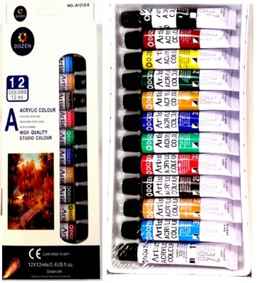 Farby akrylowe 12 kolorów tuba 12 ml