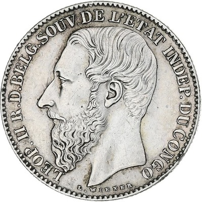 Kongo Belgijskie, Leopold II, 2 Francs, 1887, Brus