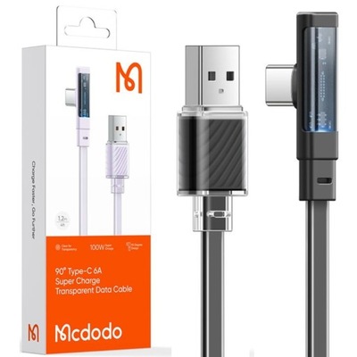 Kabel USB-C / USB-C Mcdodo CA-3423 PD 65W 90 stopni z LED 1,8 m czarny