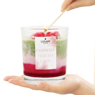 ŚWIECA ŚWIECZKA ZAPACHOWA SOJOWA RASPBERRY MATCHA LATTE @ HANDMADE LUNARI