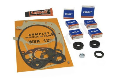 COJINETE DEL MOTOR SKF I SIMIERINGI WSK 125 + JUEGO DE FORROS I SILICONA  