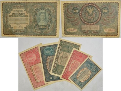 1.aj.Zest.II RP, Banknoty 1919 szt.6, St.3/3+