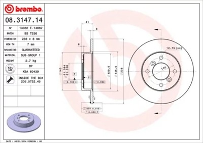 BREMBO 08.3147.14 DISKU STABDŽIŲ 