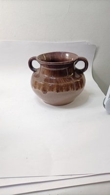Piękny stary wazon ceramiczny z uszami okres PRL