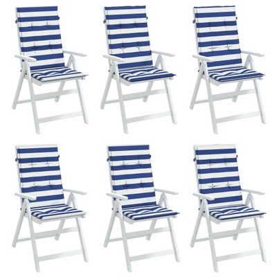 vidaXL Poduszki na krzesła, 6 szt., niebiesko-białe paski, tkanina