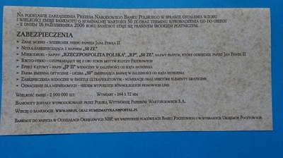50 zł 2006,JAN PAWEŁ II-folder bez reklam,rzadszy