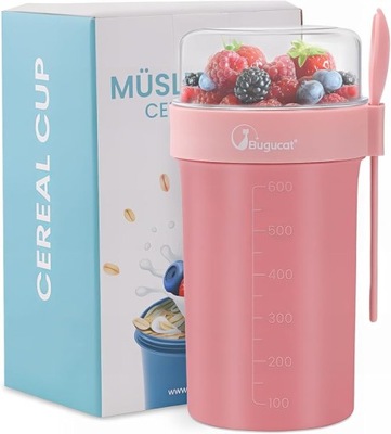 BUGUCAT KUBEK PŁATKÓW ŚNIADANIOWYCH NA WYNOS 760 ML + 230 ML RÓŻOWY