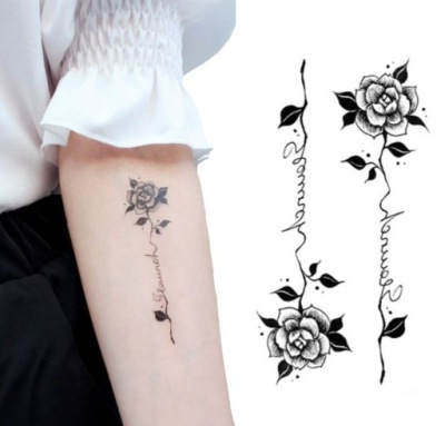 Czarne Róże TATUAŻ z Kwiatami Różami NAPIS M247