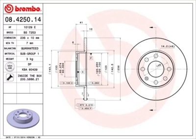 BREMBO 08.4250.14 ДИСК ТОРМОЗНОЙ OPEL CORSA A