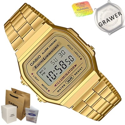 Zegarek Casio CYFROWY ILUMINATOR ZŁOTY BRANSOLETA Vintage Gold + GRAWER