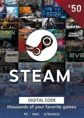 Karta podarunkowa STEAM 50€ Euro | Kod Cyfrowy | Steam | Doładowanie