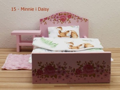 drewniane mebelki dla lalek łóżeczko pościel 1:6 szafka nocna różne wzory