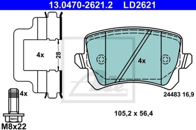 ATE 13.0470-2621.2 ZAPATAS CERÁMICOS PARTE TRASERA VW CC/PASSAT 1,4-3,6 05-16  