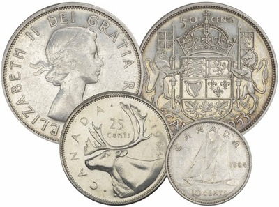 6.jc.ZEST., CANADA, ELŻBIETA II, MONETY SZT.3 Ag