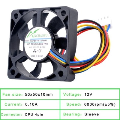 CPU pwm 4pin 50mm DC12V 0.10A Cooling Fan for Fan