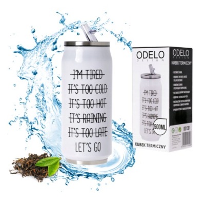 KUBEK TERMICZNY Z DZIÓBKIEM TERMOS BIAŁY CZARNY NAPIS DO AUTA PUSZKA 500ML