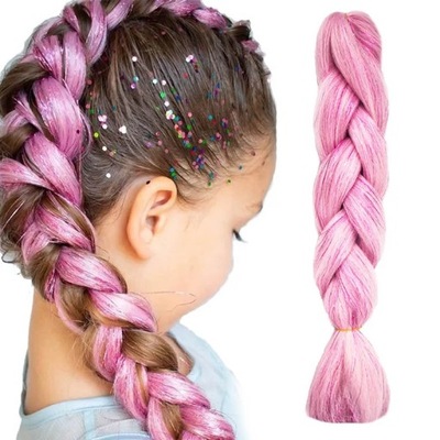 WŁOSY SYNTETYCZNE WARKOCZYKI BŁYSZCZĄCE RÓŻOWE