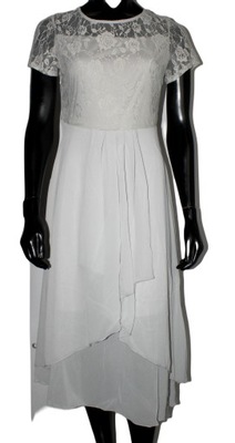 Szara tiulowa asymetryczna sukienka koronka M 38