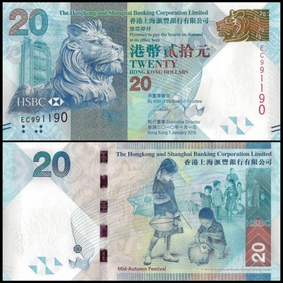 Hong Kong 20 Dolar 2010 P-212a UNC