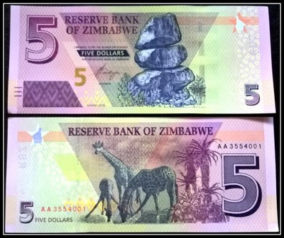 227. Banknot Zimbabwe 5$ 2019r. UNC