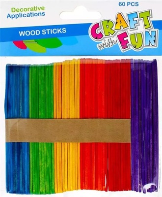 ZESTAW KOLOROWYCH SZPATUŁEK DREWNIANE 60 SZTUK KREATYWNE PRACE PLASTYCZN