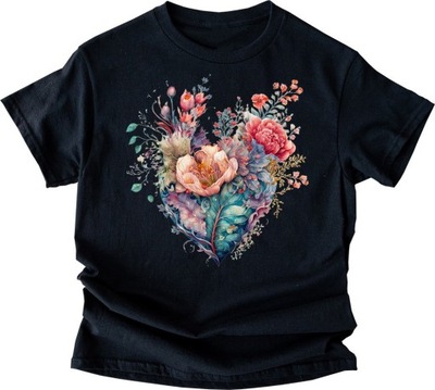 Koszulka t-shirt z kwiatowym sercem nadruk b20 S/M