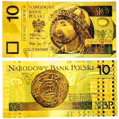 10 ZŁOTYCH Mieszko I Piękny Pozłacany Banknot Kolekcjonerski