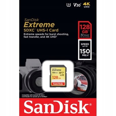 SANDISK 128GB SD SDXC Class 10 EXTREME 150MBs UHS3