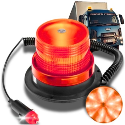 KOGUT LAMPA OSTRZEGAWCZA BŁYSKOWA LED MAGNES 12V 24V MOCNA POMARAŃCZOWY