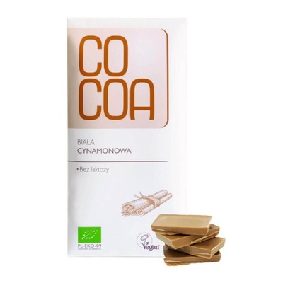 Czekolada biała cynamonowa bez laktozy glutenu VEGAN BIO COCOA 50g