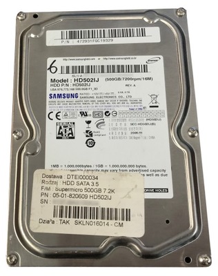 Dysk HDD 3,5 Samsung HD502IJ 500GB 7200RPM SATA II