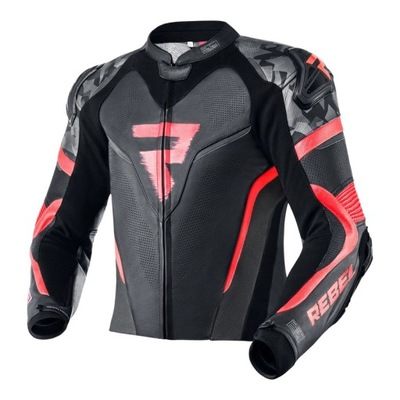 CHAQUETA MOTOCICLETA CUERO REBELHORN REBEL BLACK/FLO RED REGALO  