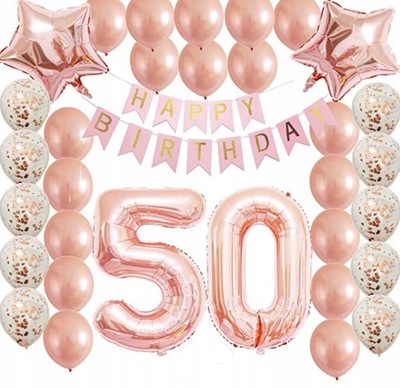Zestaw Balonów na 50-te Urodziny ROSE GOLD Balony