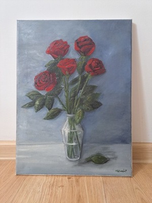 Obraz olejny na płótnie "Róże". Sygnowany