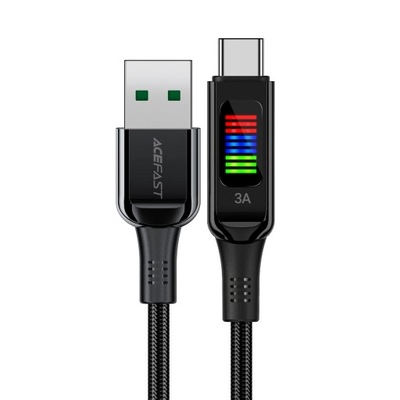 KABEL C7-04 USB-A USB-C 60W 1.2M Z WYŚWIETLACZEM CZARNY + GRATIS RYSIK
