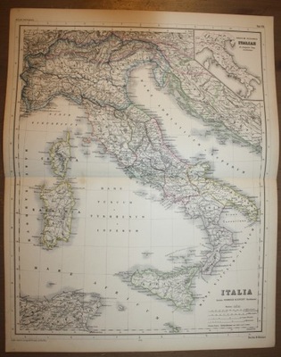 MAPA ŚWIATA ANTYCZNEGO WŁOCHY ITALIA WYSPY SARDYNIA BERLIN 1860 oryginał