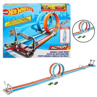 HOT WHEELS TOR WYŚCIGOWY 2W1 ZESTAW PODWÓJNA PĘTLA 4 METRY 2 AUTA