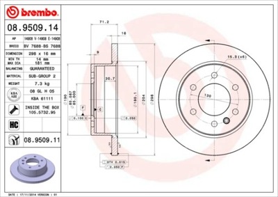 ДИСКИ ТОРМОЗНЫЕ ТОРМОЗНЫЕ ЗАД BREMBO 08.9509.11 08950911