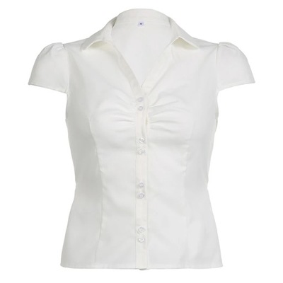 CIBBAR Vntage Folds Crop Top White Button Up Short