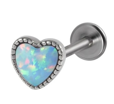 Labret kolczyk tragus helix lobe cyrkonia serce serduszko opal 1.2/8/3mm